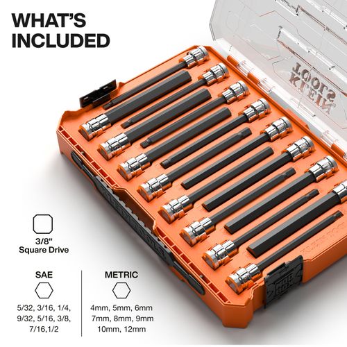 652216HEXL - Klein Tools 652216HEXL - 16 Piece Long Hex Bit Socket