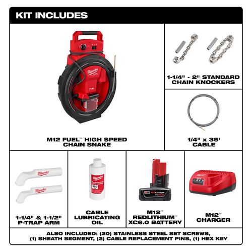 2519-21 - Milwaukee 2519-21 - M12 FUEL High Speed Chain Snake for