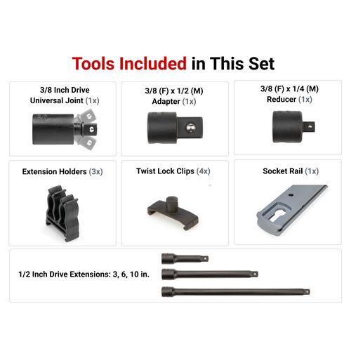 TEKTON 1/2 Inch Drive Impact Extension and Accessory Set with Rail (6-Piece) | SIA92101